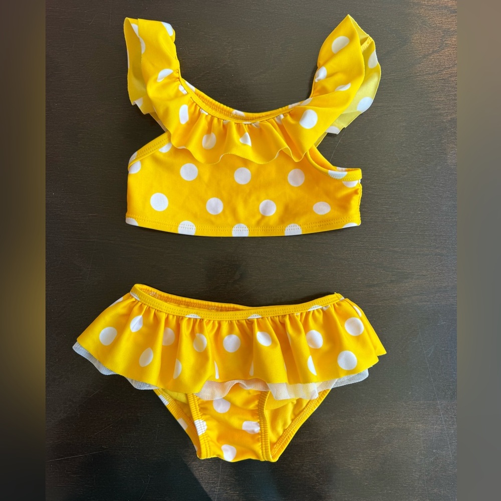 Cat & Jack Toddler Girls Yellow Polka Dot Ruffle Bikini Set - Size 3T
